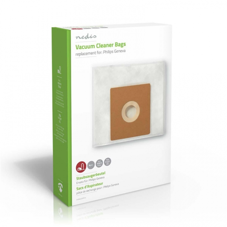Nedis Støvsugerpose | 4 stk. | Syntetisk | Mest solgt for: Philips | Hvid