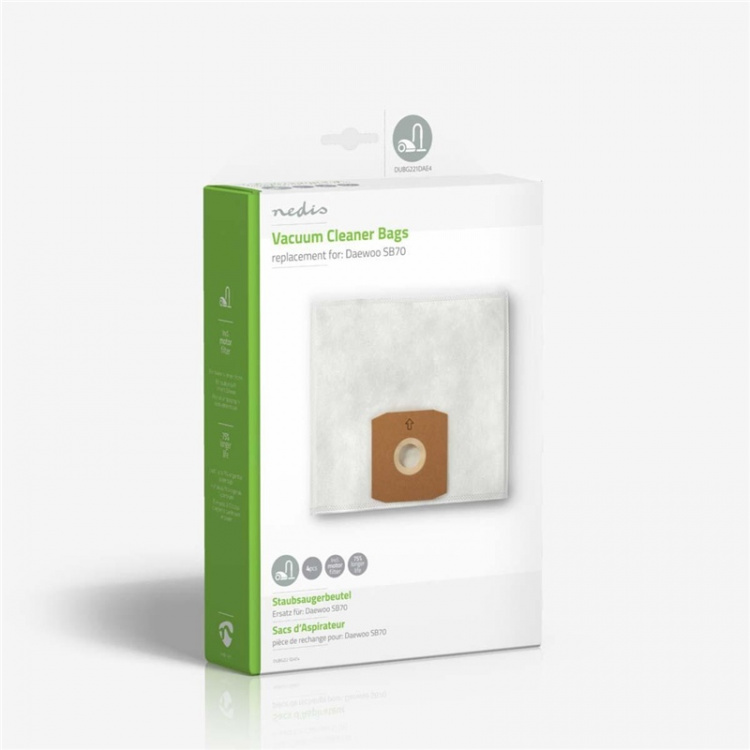Nedis Støvsugerpose | 4 stk. | Syntetisk | Mest solgt for: Daewoo SB70 | Hvid