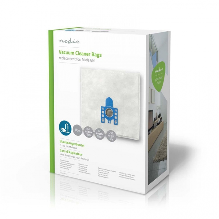 Nedis Støvsugerpose | 12 stk. | Syntetisk | Mest solgt for: Miele | Hvid