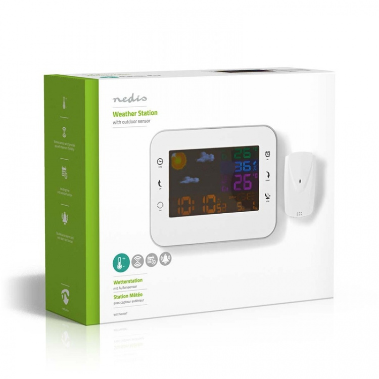 Nedis vejrstation | Indendørs & Udendørs | Inkluderet trådløs vejrsensor | Vejrudsigt | Tidsvisning | LCD | Alarmurfunktion