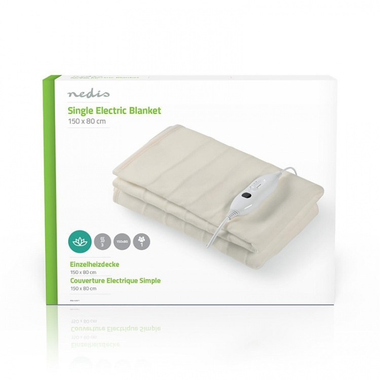 Nedis Elektrisk Tæppe | Undertæppe | 1 Person | 150 x 80 cm | 3 Varmeindstillinger | Vaskbar | Overophedningsbeskyttelse | Polyester
