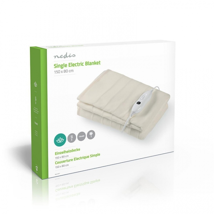 Nedis Elektrisk Tæppe | Undertæppe | 1 Person | 150 x 80 cm | 3 Varmeindstillinger | Vaskbar | Overophedningsbeskyttelse | Polyester