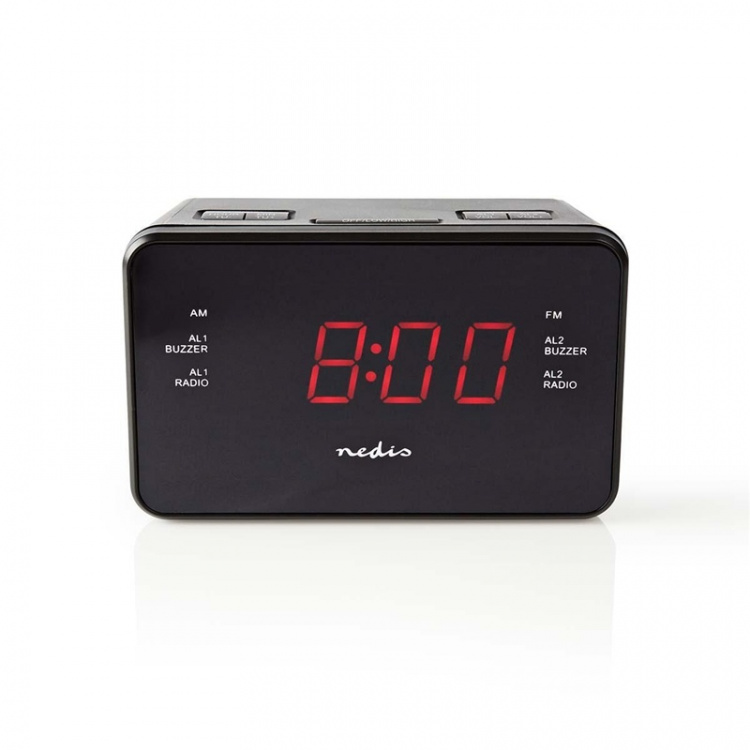 Nedis Digital vækkeur Radio | LED | 1x 3.5 mm Audio Input | Tidsprojektion | AM / FM | Snooze funktion | Sleep timer | Antal alarmer: 2 | Sort