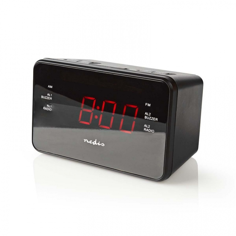 Nedis Digital vækkeur Radio | LED | 1x 3.5 mm Audio Input | Tidsprojektion | AM / FM | Snooze funktion | Sleep timer | Antal alarmer: 2 | Sort