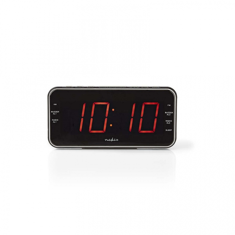 Nedis Digital vækkeur Radio | LED | 1x 3.5 mm Audio Input | Tidsprojektion | AM / FM | Snooze funktion | Sleep timer | Antal alarmer: 2 | Sort