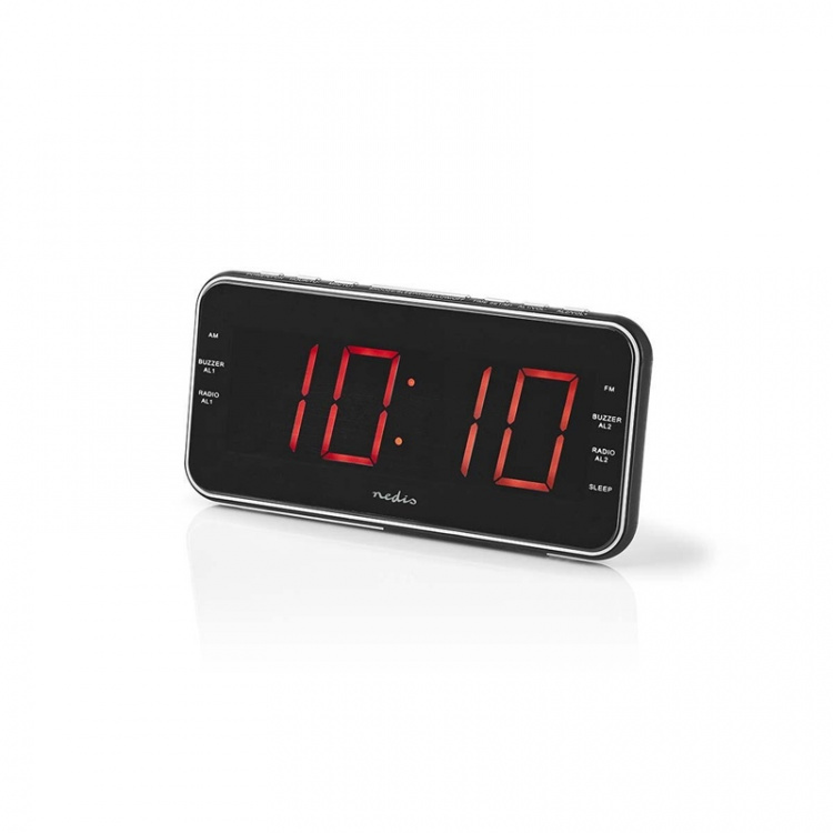 Nedis Digital vækkeur Radio | LED | 1x 3.5 mm Audio Input | Tidsprojektion | AM / FM | Snooze funktion | Sleep timer | Antal alarmer: 2 | Sort