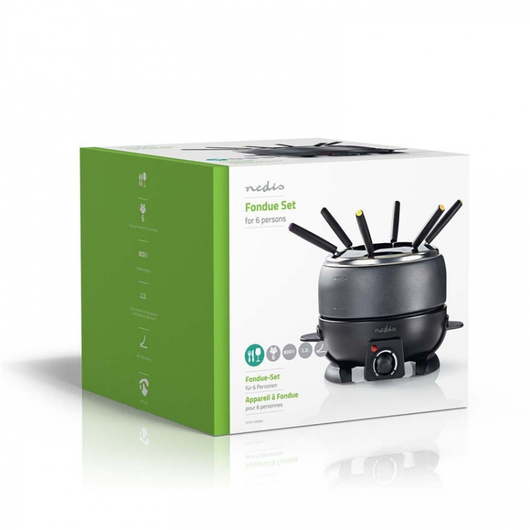 Nedis Fondue Set | 6 Personer | 2.3 l | Justerbar temperaturkontrol | 800 W | Cool berøringshåndtag | Skridsikker bund | Overophedningsbeskyttelse