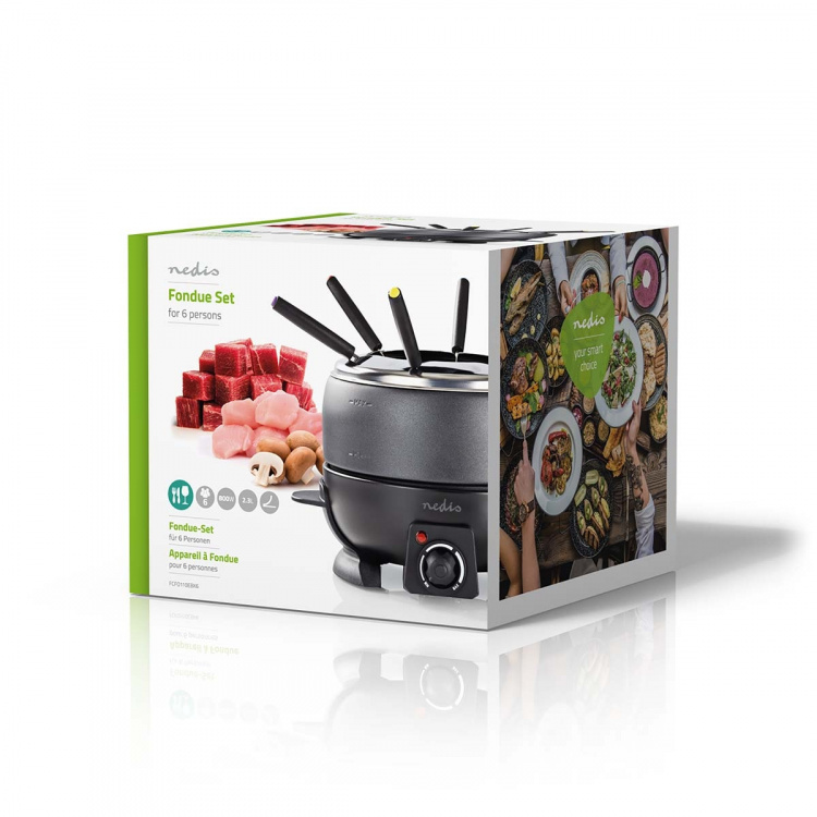 Nedis Fondue Set | 6 Personer | 2.3 l | Justerbar temperaturkontrol | 800 W | Cool berøringshåndtag | Skridsikker bund | Overophedningsbeskyttelse