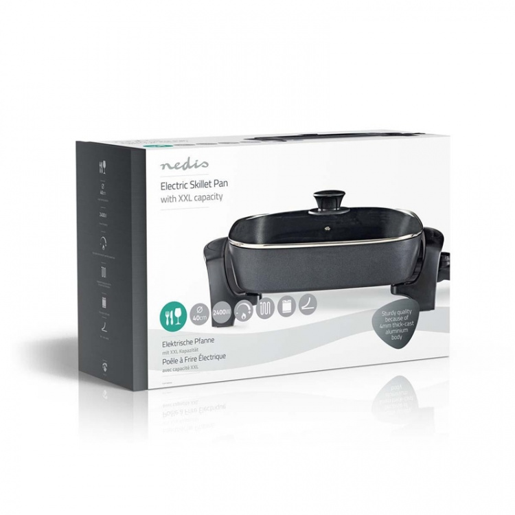 Nedis Elektrisk stegepande | 40 cm | Tykt, støbt aluminiumselement Nedis Elektrisk stegepande | 40 cm | Tykt, støbt aluminiumselement
