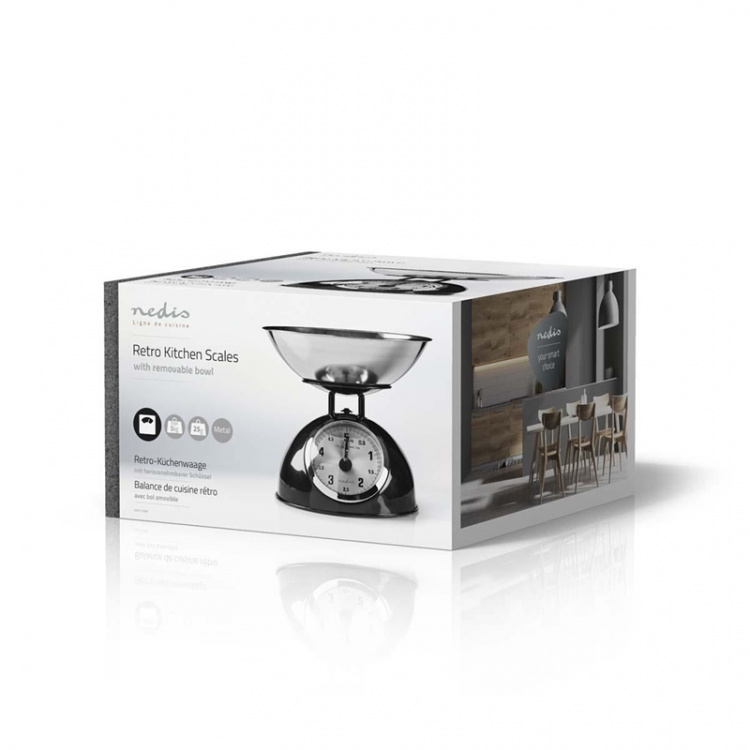 Nedis Køkkenvægt | Analog | Rustfri Stål | Aftagelig skål | Sort