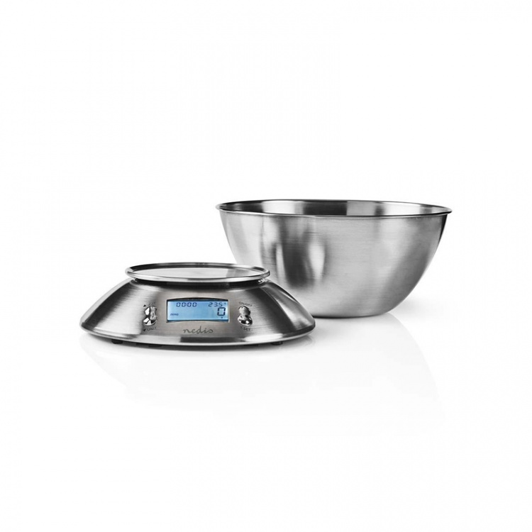 Nedis Køkkenvægt | Digital | Rustfri Stål | Timer funktion | Termometerfunktion | Aftagelig skål | Sølv