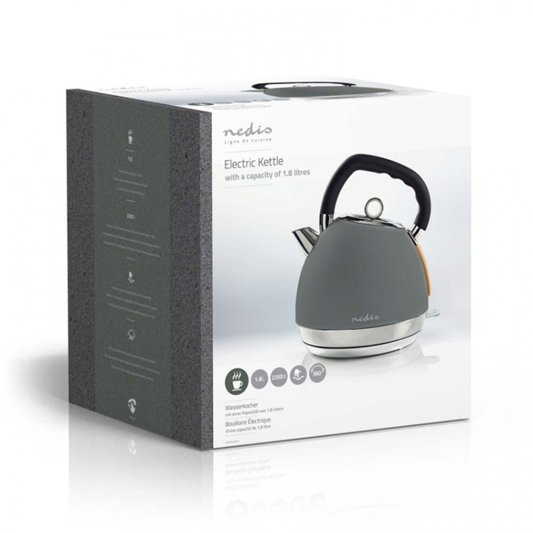Nedis Elkedel | 1.8 l | Soft-Touch | Grå | Drejelig 360 grader | Skjult varmeelement | Strix®-controller | Beskyttelse mod kogetørring
