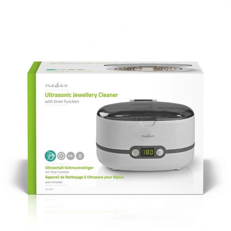Nedis Ultrasonisk Smykke Renser | Strømforsyning | 230 V AC 50 Hz | 0.6 l | Hvid