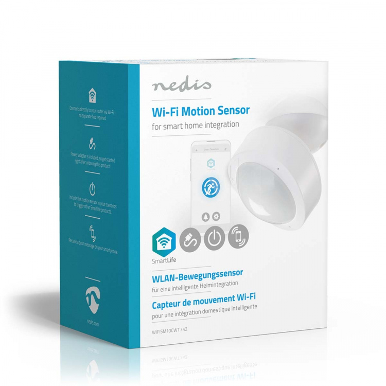 Nedis SmartLife Bevægelses Sensor | Wi-Fi | Batteri / Strømforsyning | Detektorvinkel: 120 ° | Detektorområde: 10.0 m | Hvid