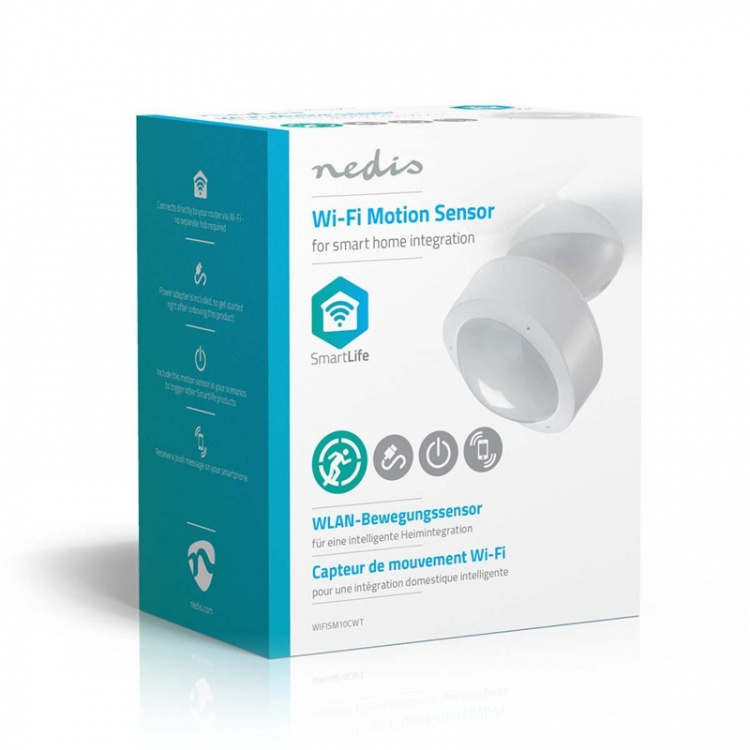Nedis SmartLife Bevægelses Sensor | Wi-Fi | Batteri / Strømforsyning | Detektorvinkel: 120 ° | Detektorområde: 10.0 m | Hvid