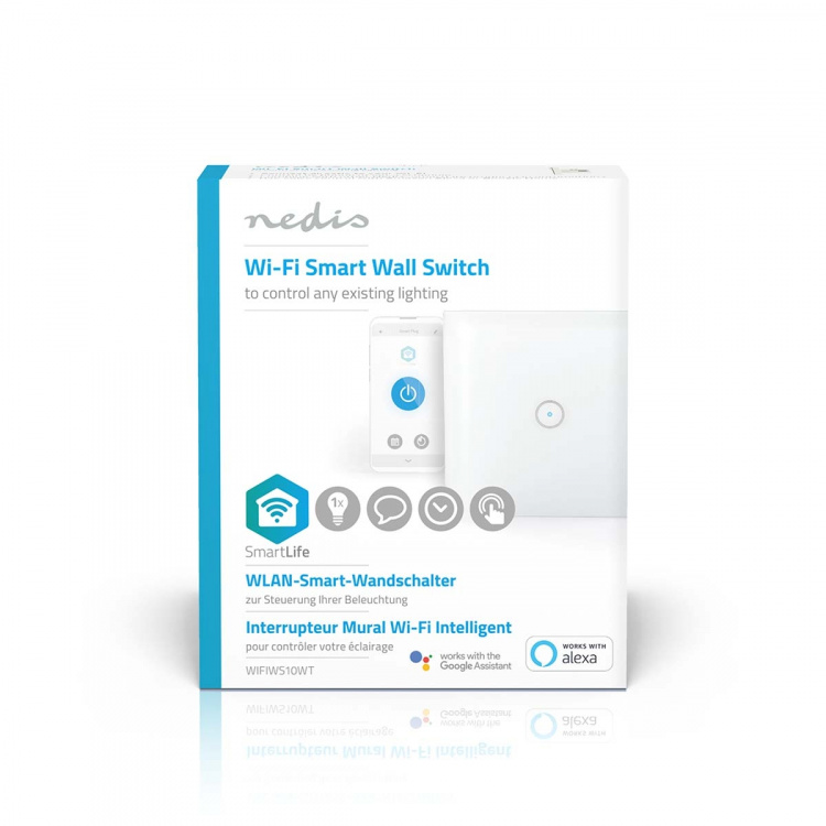 Nedis SmartLife Vægkontakt | Enkelt | Vægbeslag | 1000 W | Android™ / IOS | Glas | Hvid Nedis SmartLife Vægkontakt | Enkelt | Vægbeslag | 1000 W | Android™ / IOS | Glas | Hvid