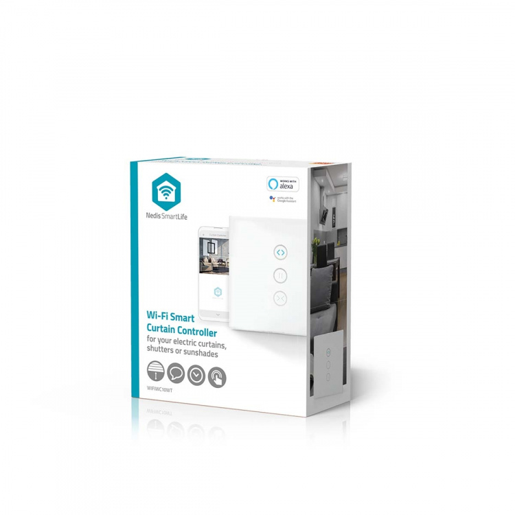 Nedis SmartLife Vægkontakt | Gardin / Lukker / Solskærm | Vægbeslag | 300 W | Android™ / IOS | Glas | Hvid Nedis SmartLife Vægkontakt | Gardin / Lukker / Solskærm | Vægbeslag | 300 W | Android™ / IOS | Glas | Hvid