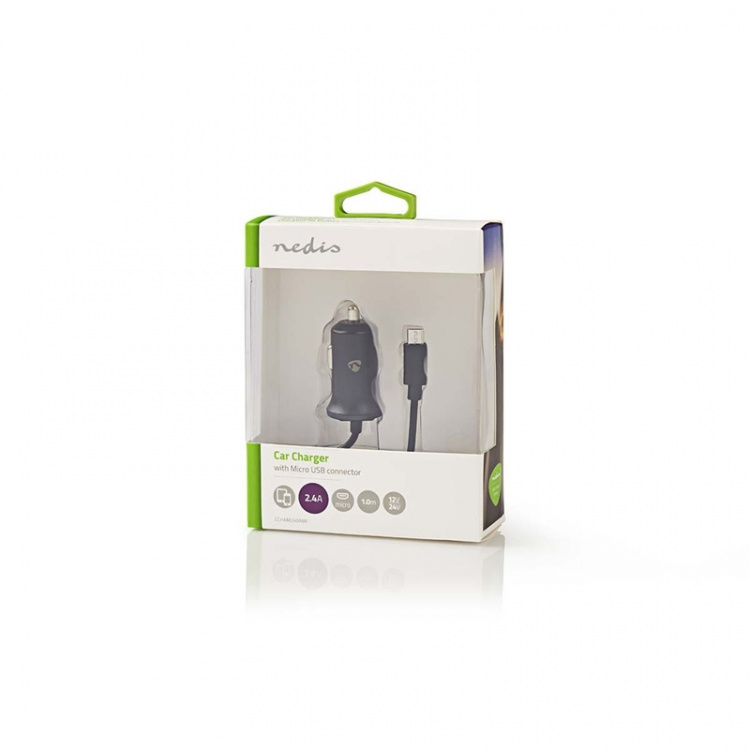 Nedis Biloplader | 12 W | 1x 2.4 A | Antal output: 1 | Micro USB (Fixed) kabel | 1.00 m | Single Voltage Output