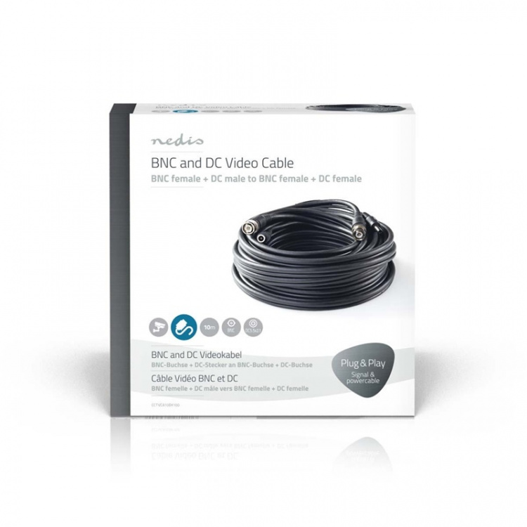 Nedis CCTV Overvågningskabel | BNC / DC | 10.0 m | Runde | PVC | Sort | Gaveæske