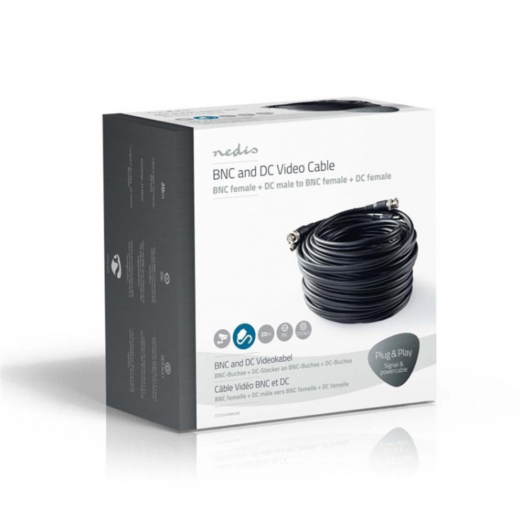 Nedis CCTV Overvågningskabel | BNC / DC | 20.0 m | Runde | PVC | Sort | Gaveæske