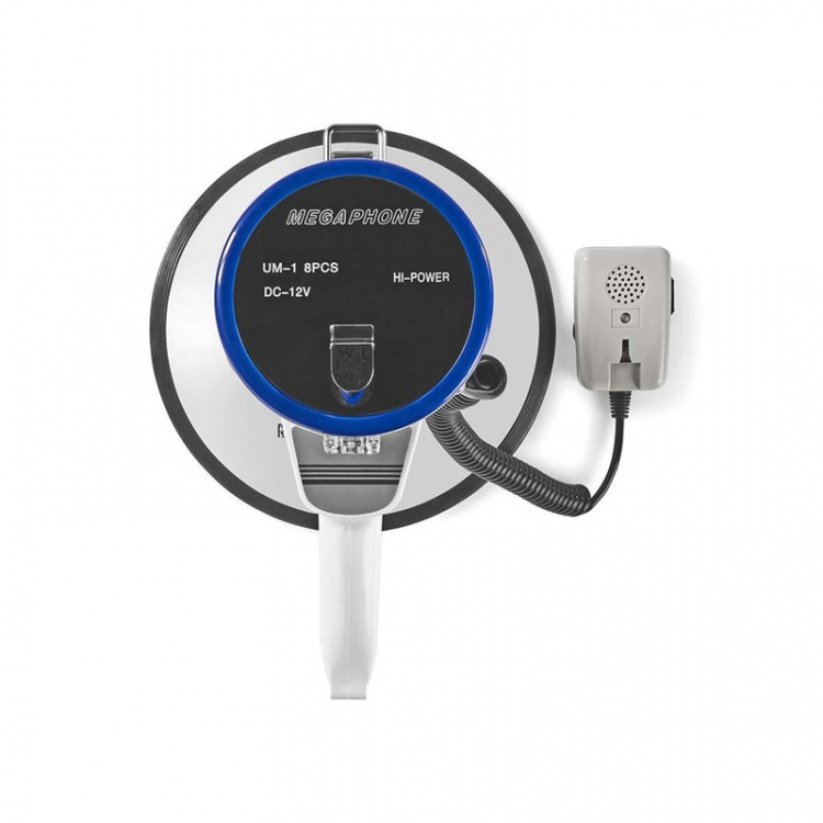 Nedis Megafon | Maksimum rækkevidde: 1500 m | Maksimal volumenkontrol: 120 dB | Aftagelig Mikrofon | Indbygget sirene | Skulder strop | Blå / Hvid