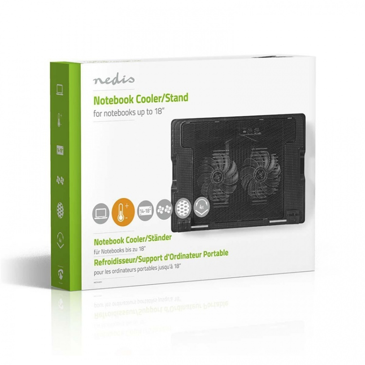 Nedis Stander til Notebook | Antal ventilatorer: 2 | USB Drevet | Antal vinkler: 4 | 18 