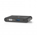 Nedis USB Multi-Port Adapter | USB 3.1 | USB-C™ Hun | USB-A Hun / USB-C™ Hun / VGA Hun | Runde | Nikkelplateret | Sort | Window Box med Euro lås