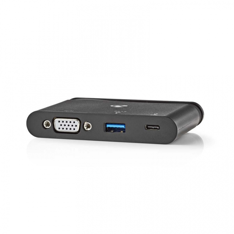 Nedis USB Multi-Port Adapter | USB 3.1 | USB-C™ Hun | USB-A Hun / USB-C™ Hun / VGA Hun | Runde | Nikkelplateret | Sort | Window Box med Euro lås