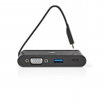 Nedis USB Multi-Port Adapter | USB 3.1 | USB-C™ Hun | USB-A Hun / USB-C™ Hun / VGA Hun | Runde | Nikkelplateret | Sort | Window Box med Euro lås
