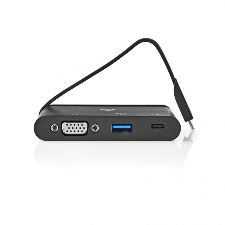 Nedis USB Multi-Port Adapter | USB 3.1 | USB-C™ Hun | USB-A Hun / USB-C™ Hun / VGA Hun | Runde | Nikkelplateret | Sort | Window Box med Euro lås