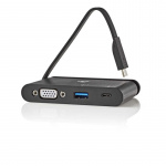 Nedis USB Multi-Port Adapter | USB 3.1 | USB-C™ Hun | USB-A Hun / USB-C™ Hun / VGA Hun | Runde | Nikkelplateret | Sort | Window Box med Euro lås