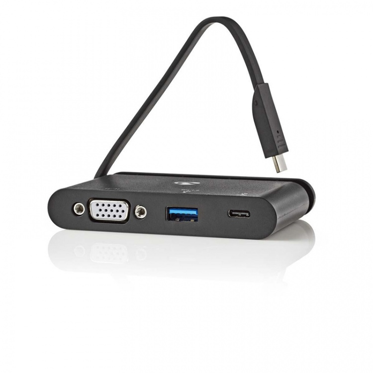 Nedis USB Multi-Port Adapter | USB 3.1 | USB-C™ Hun | USB-A Hun / USB-C™ Hun / VGA Hun | Runde | Nikkelplateret | Sort | Window Box med Euro lås