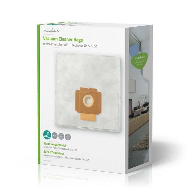 Nedis Støvsugerpose | 4 stk. | Syntetisk | Mest solgt for: Electrolux | Hvid
