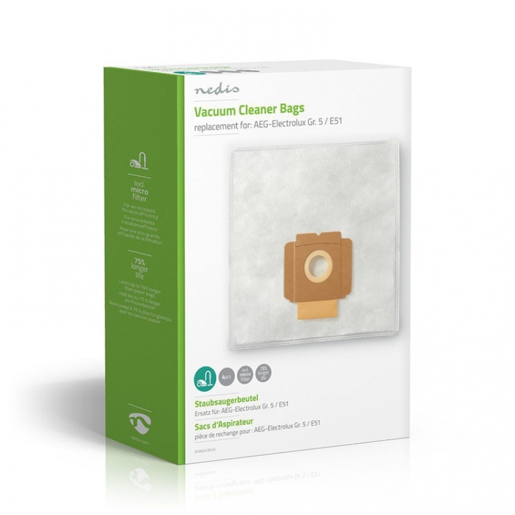 Nedis Støvsugerpose | 4 stk. | Syntetisk | Mest solgt for: Electrolux | Hvid