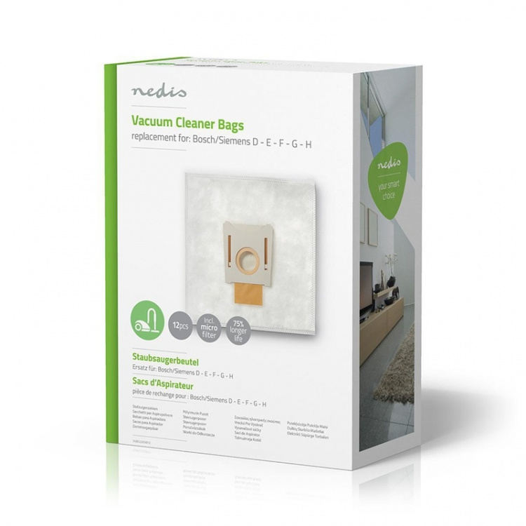 Nedis Støvsugerpose | 12 stk. | Syntetisk | Mest solgt for: Bosch / Siemens | Hvid