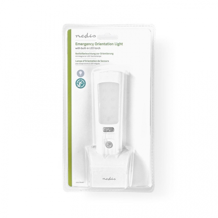 Nedis Orientering LED Lys og Torch | Strømforsyning | 220 - 240 V AC 50 Hz | 1.30 W | Opladningsbar | Nominel lysstrøm: 37 lm | Lysområde: 3 m | Stråler Vinkel: 71 ° | LED Lygte