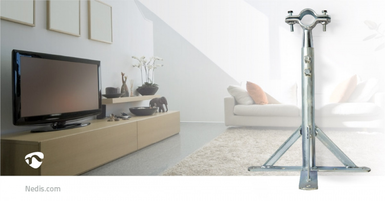 Nedis Satellit Vægbeslag | Minimum vægafstand: 350 mm | Maksimal vægafstand: 660 mm | Afstand til Væg: 0.00 mm | Diameterklemme: 32 - 42 mm | Stål | Sølv