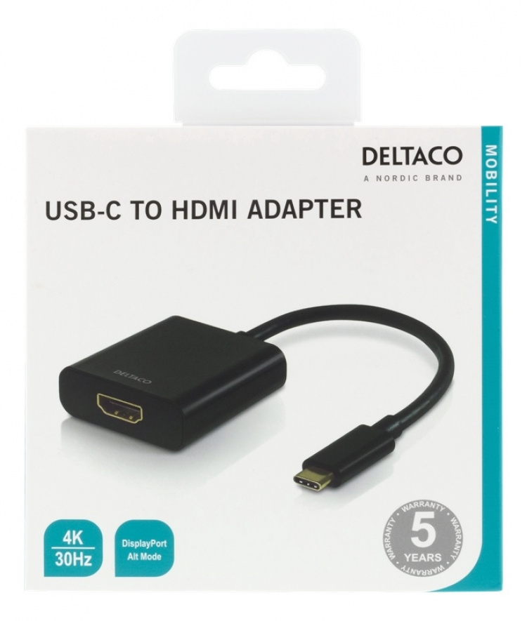 DELTACO USB-C to HDMI adapter, 4096x2160 30Hz, black DELTACO USB-C to HDMI adapter, 4096x2160 30Hz, black