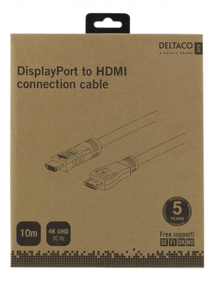 DELTACO DP - HDMI kabel, 10m, 3840x2160 i 30Hz, 10,8Gb/s, sort DELTACO DP - HDMI kabel, 10m, 3840x2160 i 30Hz, 10,8Gb/s, sort