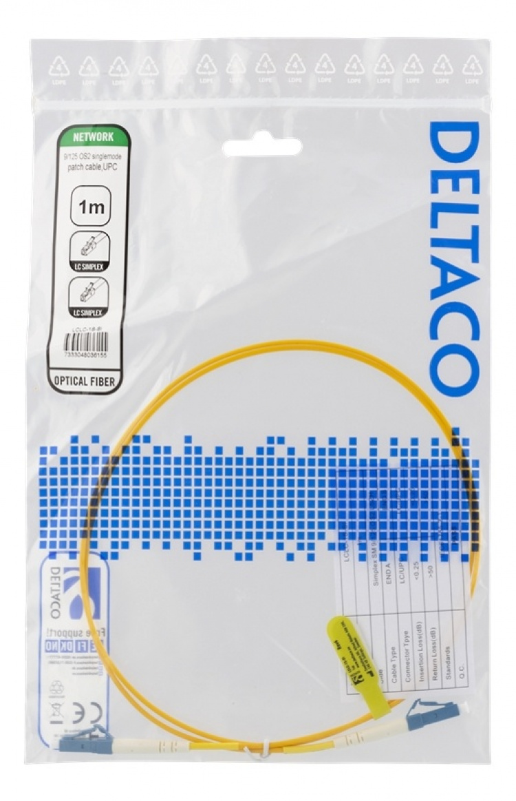 DELTACO OS2 fiber cable LC - LC, simplex, singlemode, UPC, 9/125, 1m