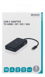 DELTACO USB-C to HDMI/DP/DVI/VGA adapter, 4K, DP Alt Mode, black