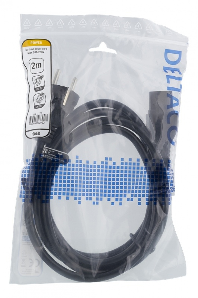 DELTACO power cord CEE 7/7 - IEC C15, 2m, black