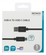 DELTACO USB-A to USB-C cable, 2m, USB 2.0, braided, black