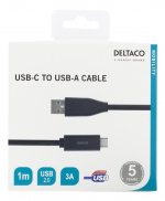 DELTACO USB-C to USB-A cable, 1m, 3A, USB 2.0, black
