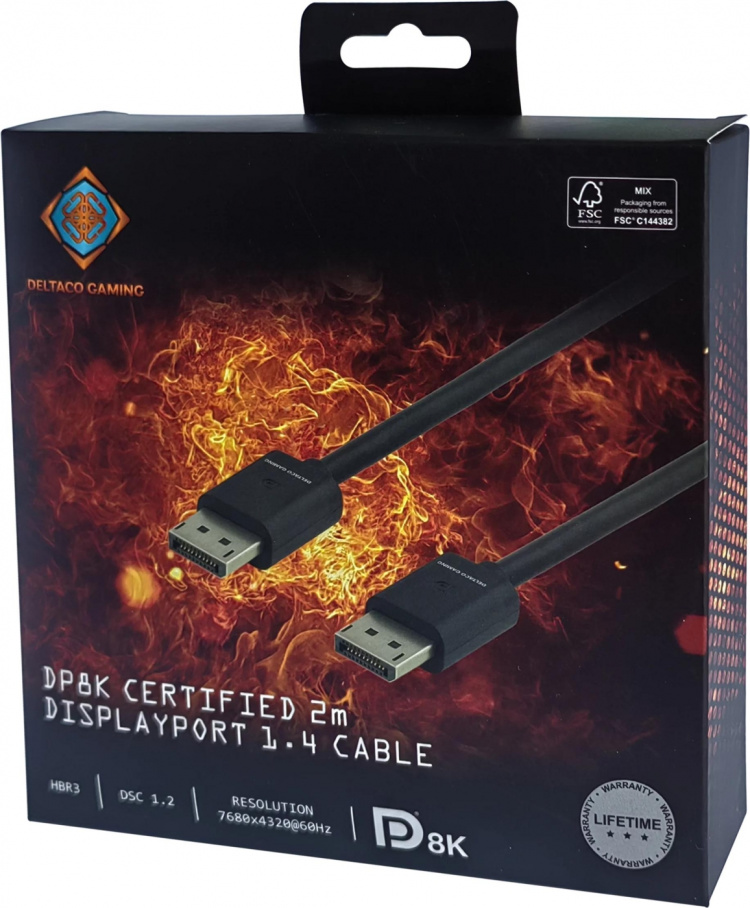 DELTACO GAMING DisplayPort cable, 7680x4320 60Hz, 2m, black