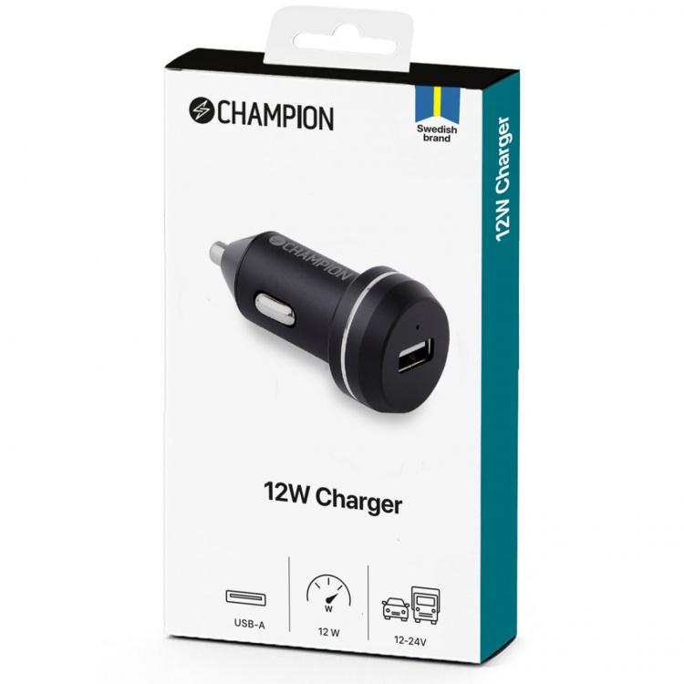 Champion USB Laddare 12/24V 2.4A Svart