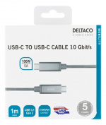 DELTACO USB-C SuperSpeed cable, 1m, braided, USB 3.1 Gen 2, 10 Gbps, 1 DELTACO USB-C SuperSpeed cable, 1m, braided, USB 3.1 Gen 2, 10 Gbps, 1