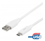 DELTACO USB-C to USB-A cable, 0.5m, 3A, USB 2.0, white