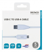 DELTACO USB-C to USB-A cable, 0.5m, 3A, USB 2.0, white