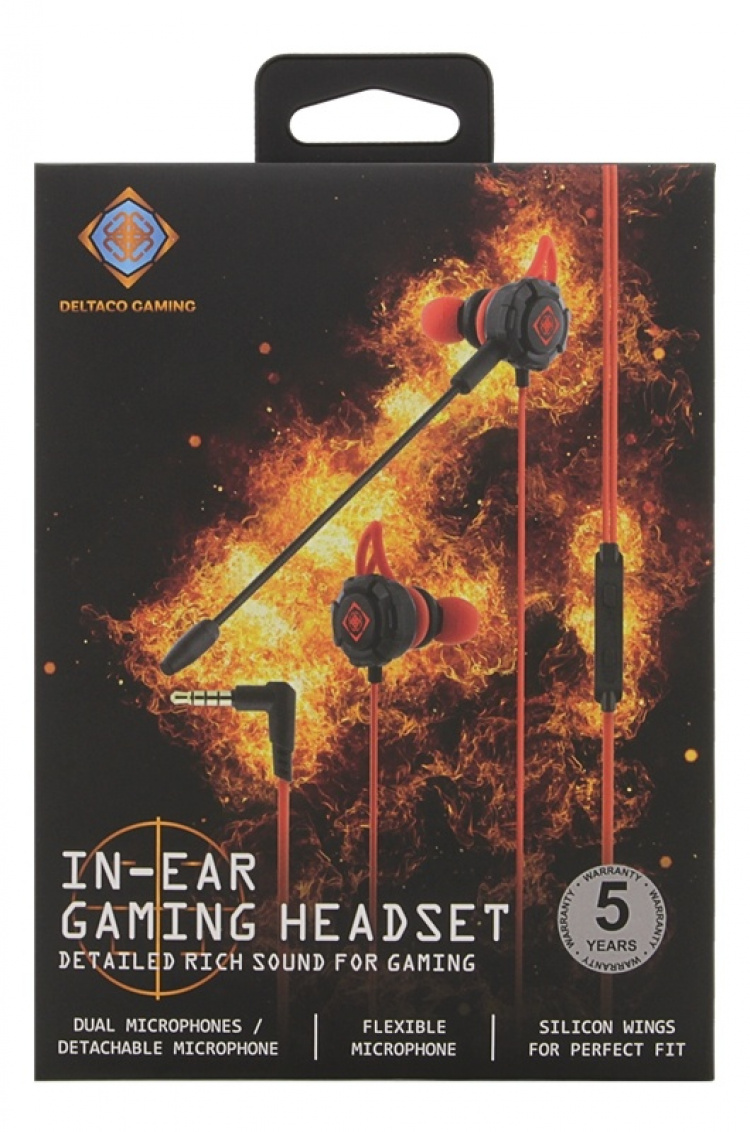 DELTACO GAMING In-Ear-headset med aftagelig mikrofon og ørevinger DELTACO GAMING In-Ear-headset med aftagelig mikrofon og ørevinger